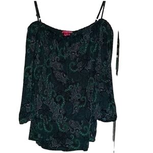 Paisley print green quarter sleeve off the shoulder Top